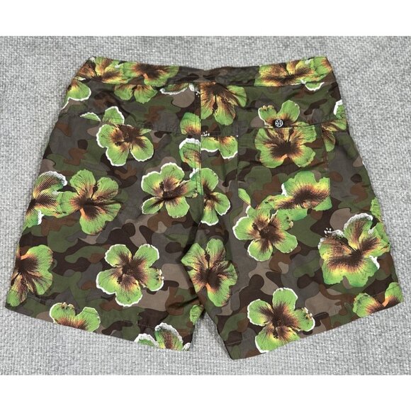 Maui And Sons Swim Trunks Mens 30‎ Green Camo Floral Hawaiian Ripstop Beach - Picture 2 of 10